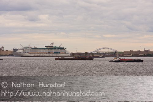 The Bayonne Bridge and a cruise ship from the Staten Island Ferr